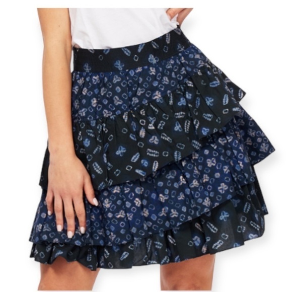 Never Worn‎ Ulla Johnson Aminta Poplin Chevron Shibori Skirt, Blue, Size 4 - Picture 1 of 15